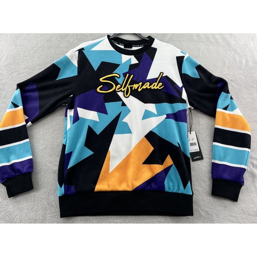 SWITCH Remarkable Sweater Mens Sz M Velour Colorful Geometric Pullover SELFMADE
